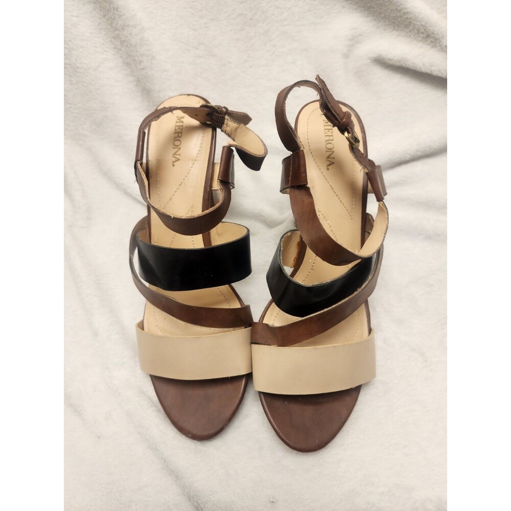 Merona Platform Brown Black Sandals Opentoe Hill Heels Sandals women 9